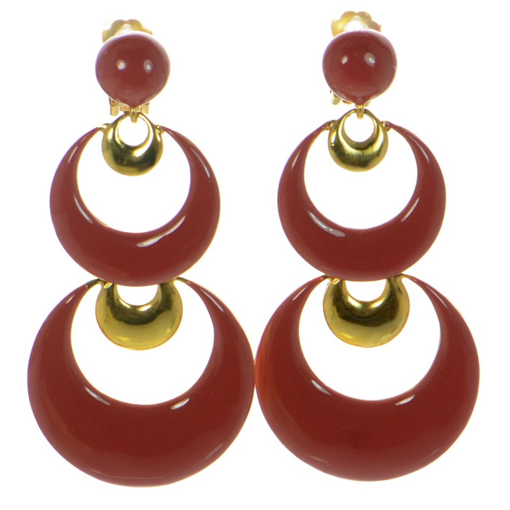 Oscar de la Renta Gold-tone Red Enamel Moon Drop Large Earrings - Picture 2 of 5